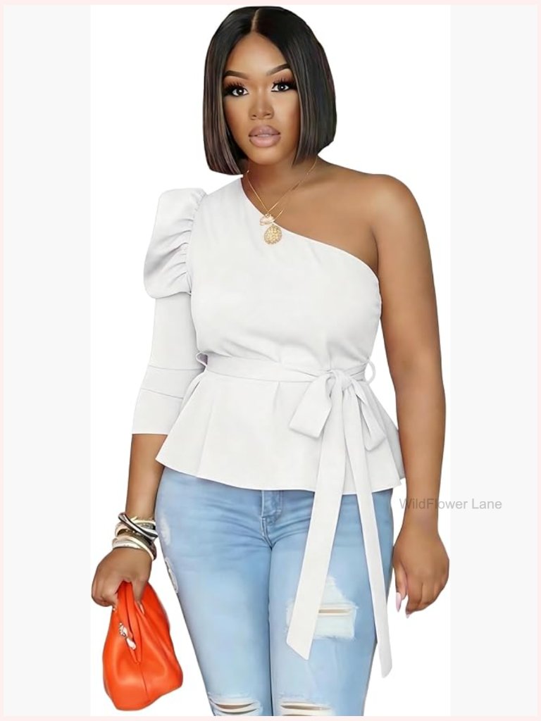 Women's Sexy One Shoulder Ruffle High Low Peplum Top Bodycon Dress